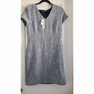 Banana Republic Dress Womens 10 Blue White Tweed Short Sleeve Sheath Career Chic